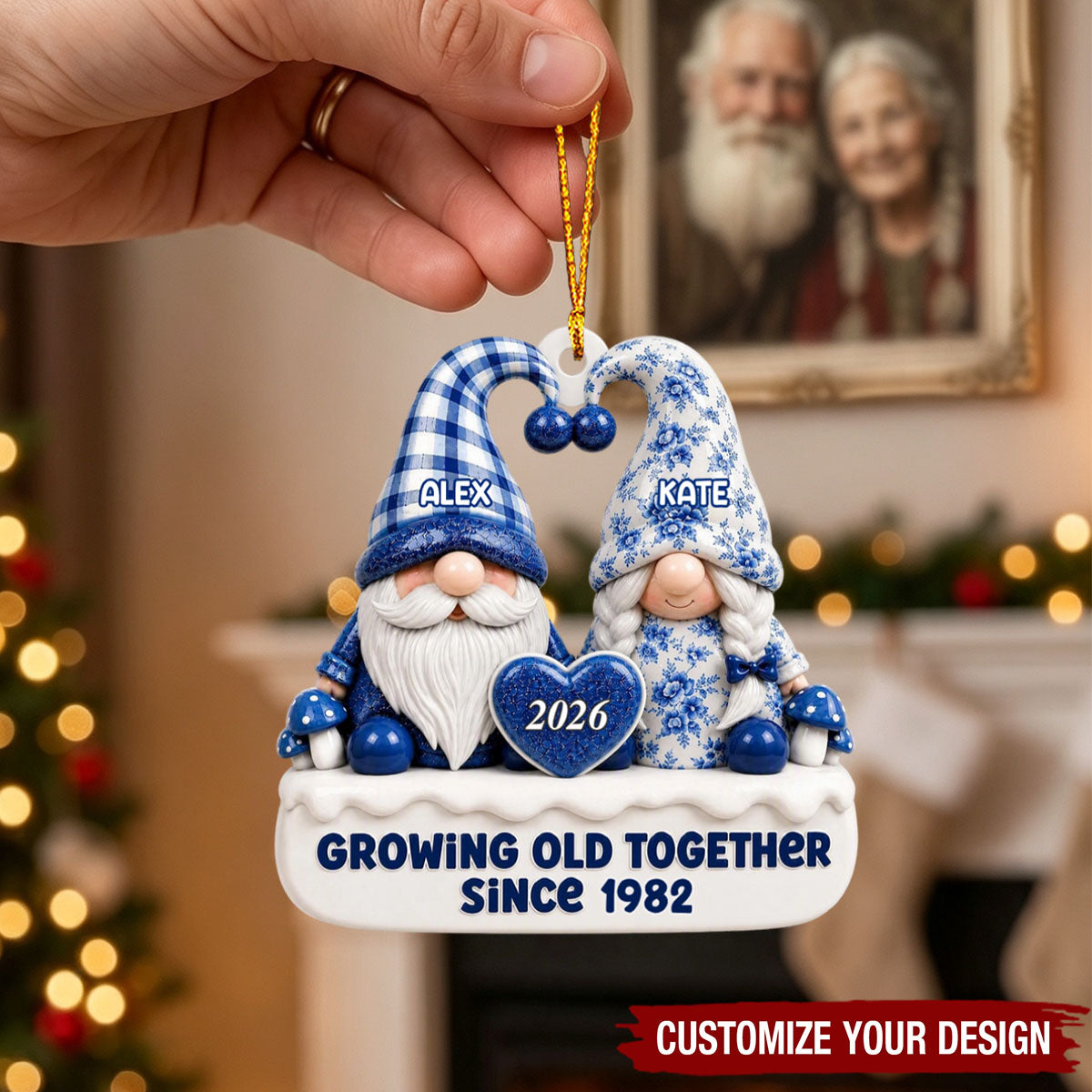 Custom Couple Christmas Ornament, Personalized Anniversary Ornament, Growing Old Together Since