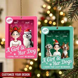 A Girl & Her Dogs Has Unbreakable Bond Toy Box - Personalized Acrylic Ornament