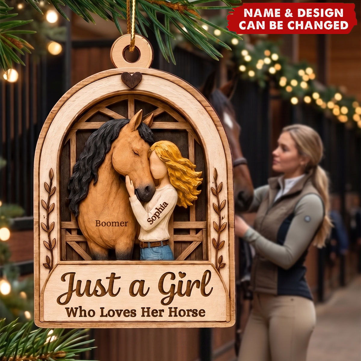 Girl With Horse In Barn - Personalized Acrylic Ornament