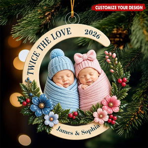 Personalized Twin Baby Acrylic Ornament - Custom Newborn Christmas Decoration