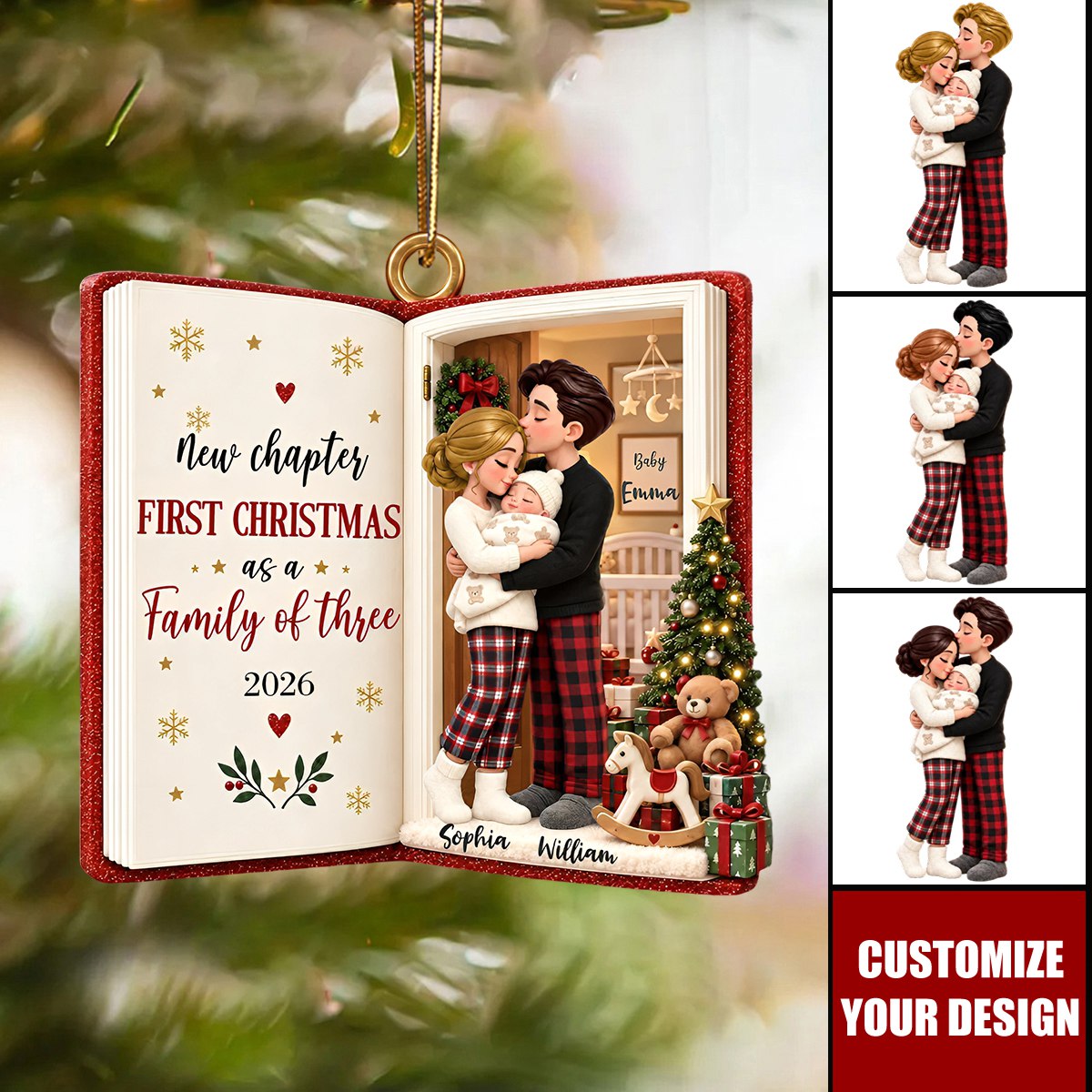 New Chapter First Christmas As Family Of Three - Personalized Acrylic Ornament