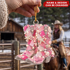 Cowboy Boot Sea Glass Christmas Ornament - Personalized Gifts For Cowboys & Cowgirls