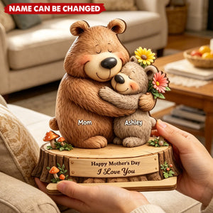 Loving Bears Mom & Kids - Personalized 2-Layered Wooden Plaque - Heartfelt Mother's Day Gift for Mom