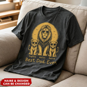 Retro Vintage Lion Dad And Kids Daddy Protector - Personalized Shirt - Cool Father's Day Gift For Dad, Husband