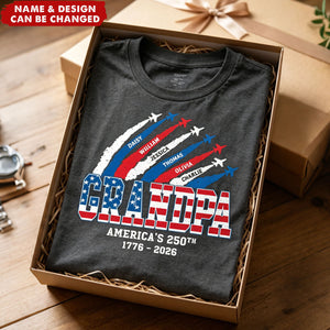 Proud Dad Grandpa Nation Flag American 250th Anniversary - Personalized Shirt - Cool Father's Day Gift For Dad, Grandpa