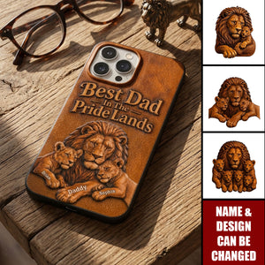 Papa Lion - Personalized Father 3D Embossed Leather Phone Case
