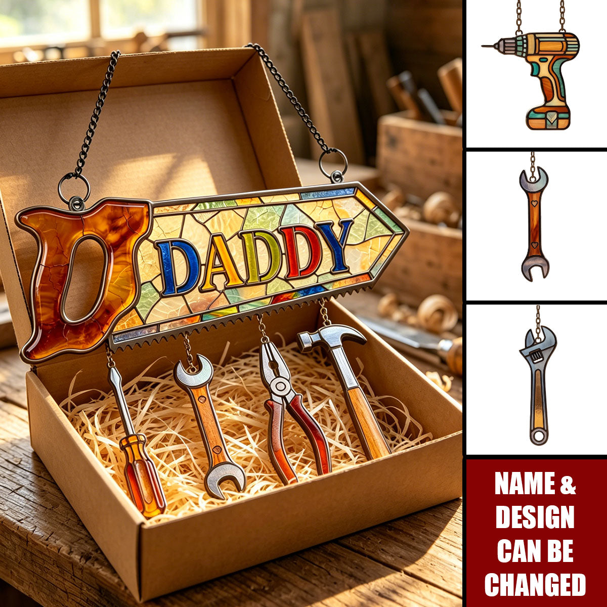 Daddy's Tool Kid Suncatcher Ornament - Personalized Gifts For Dad