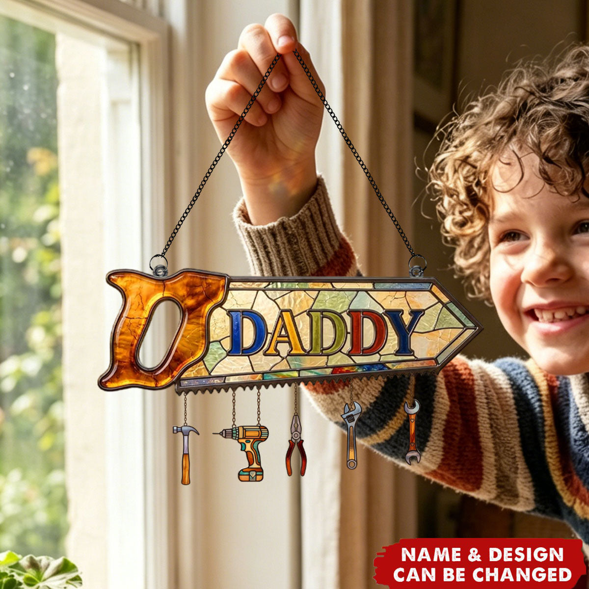Daddy's Tool Kid Suncatcher Ornament - Personalized Gifts For Dad