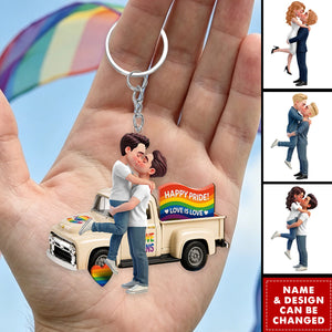 Love Is Love Couple Kissing By Truck - Personalized Acrylic Keychain