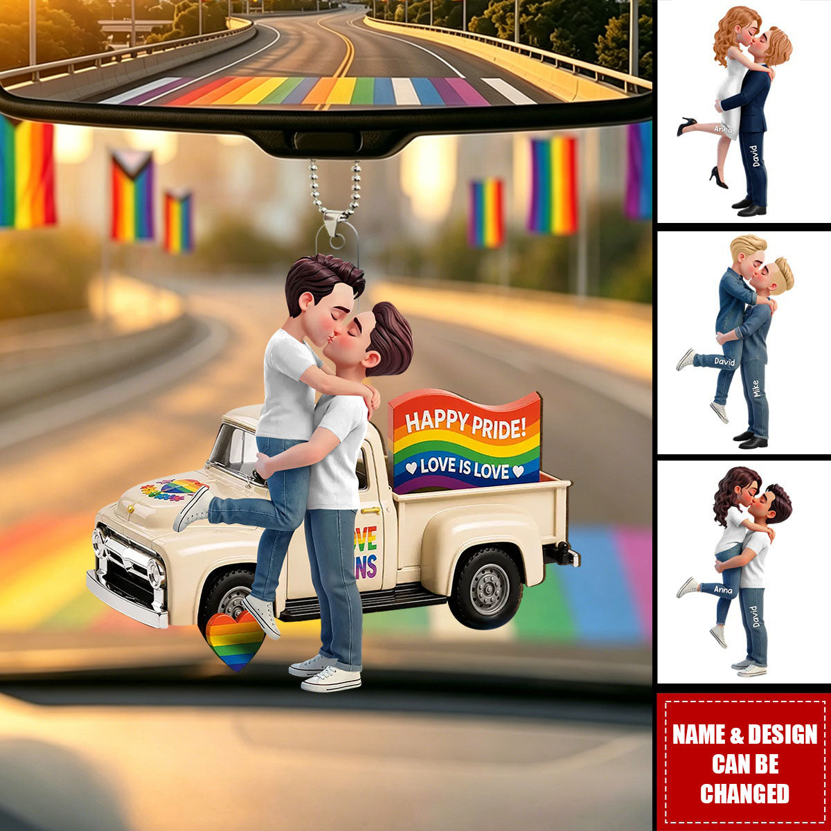 Love Is Love Couple Kissing By Truck - Personalized Car Ornament