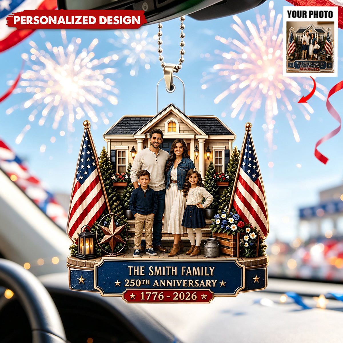Personalized 250th Anniversary America Acrylic Ornament From The USA - Custom Family Photo Patriotic Gift