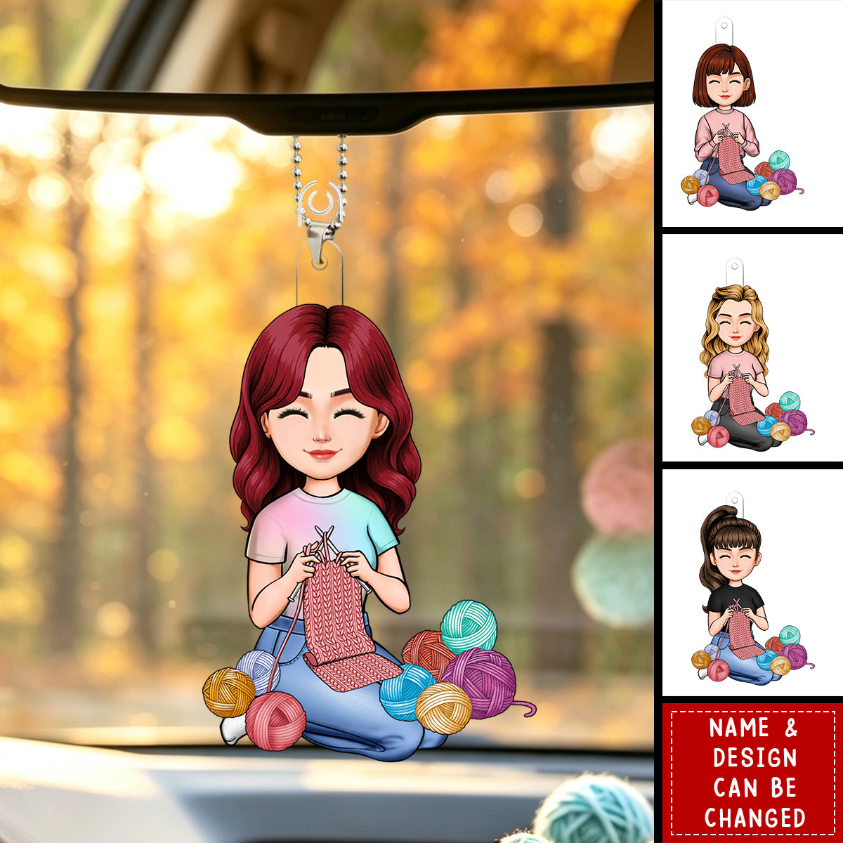 Personalized Acrylic Car Ornament - Just A Girl Who Loves Knitting, Gift For Crafters And Knitters