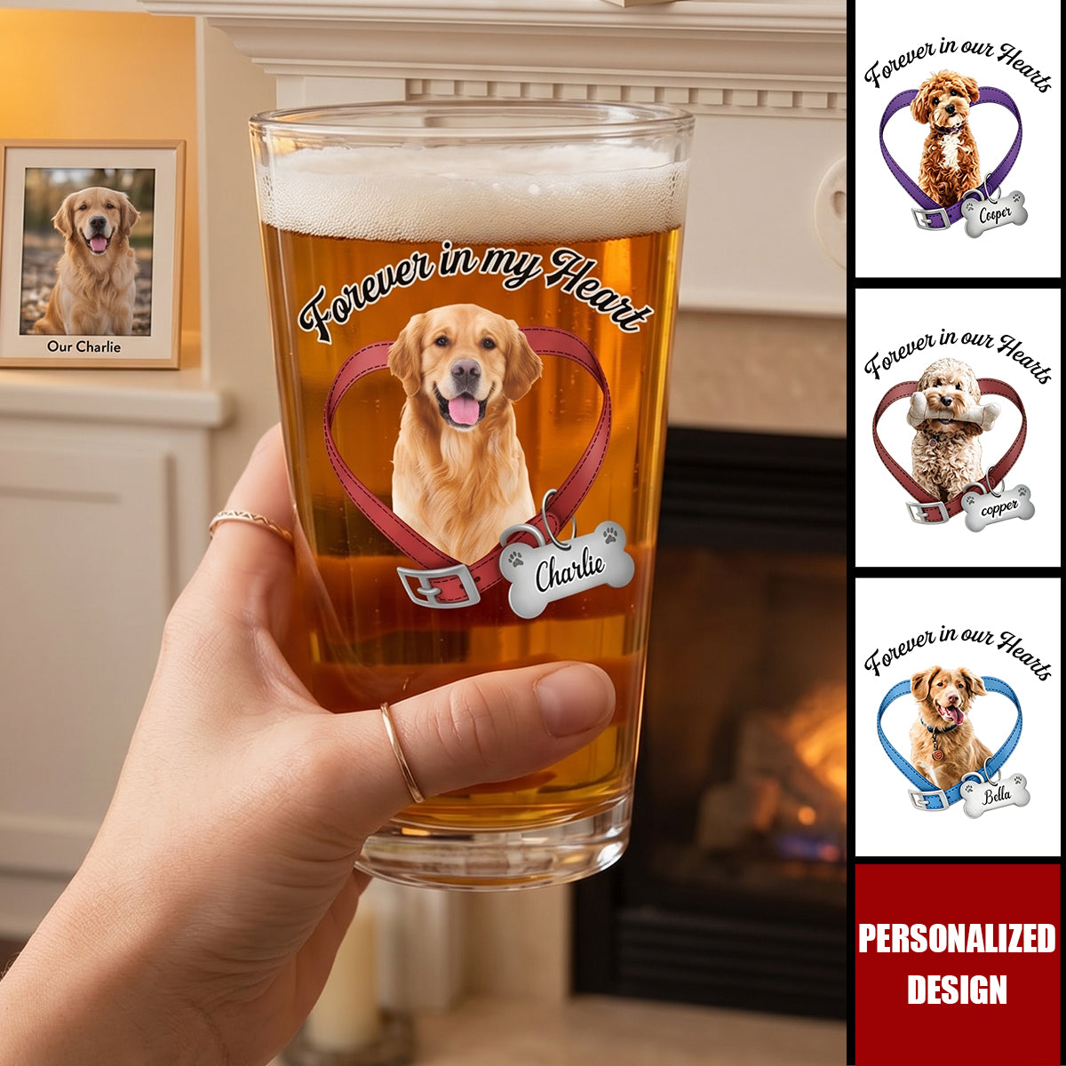 Custom Memorial Photo Forever In My Heart - Personlized Beer Glass For Dog Lovers