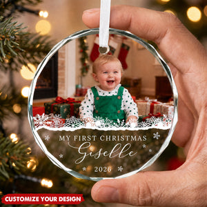 Personalized Baby First Christmas Glass Ornament, Custom Baby Photo Keepsake